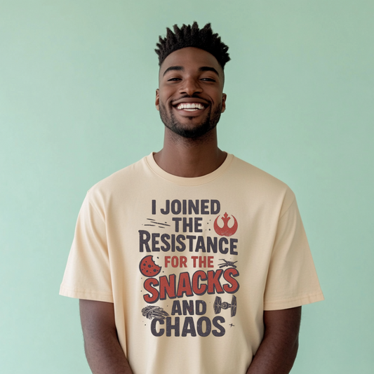 "I Joined the Resistance for the Snacks and Chaos" - Funny Unisex Heavy Cotton Tee